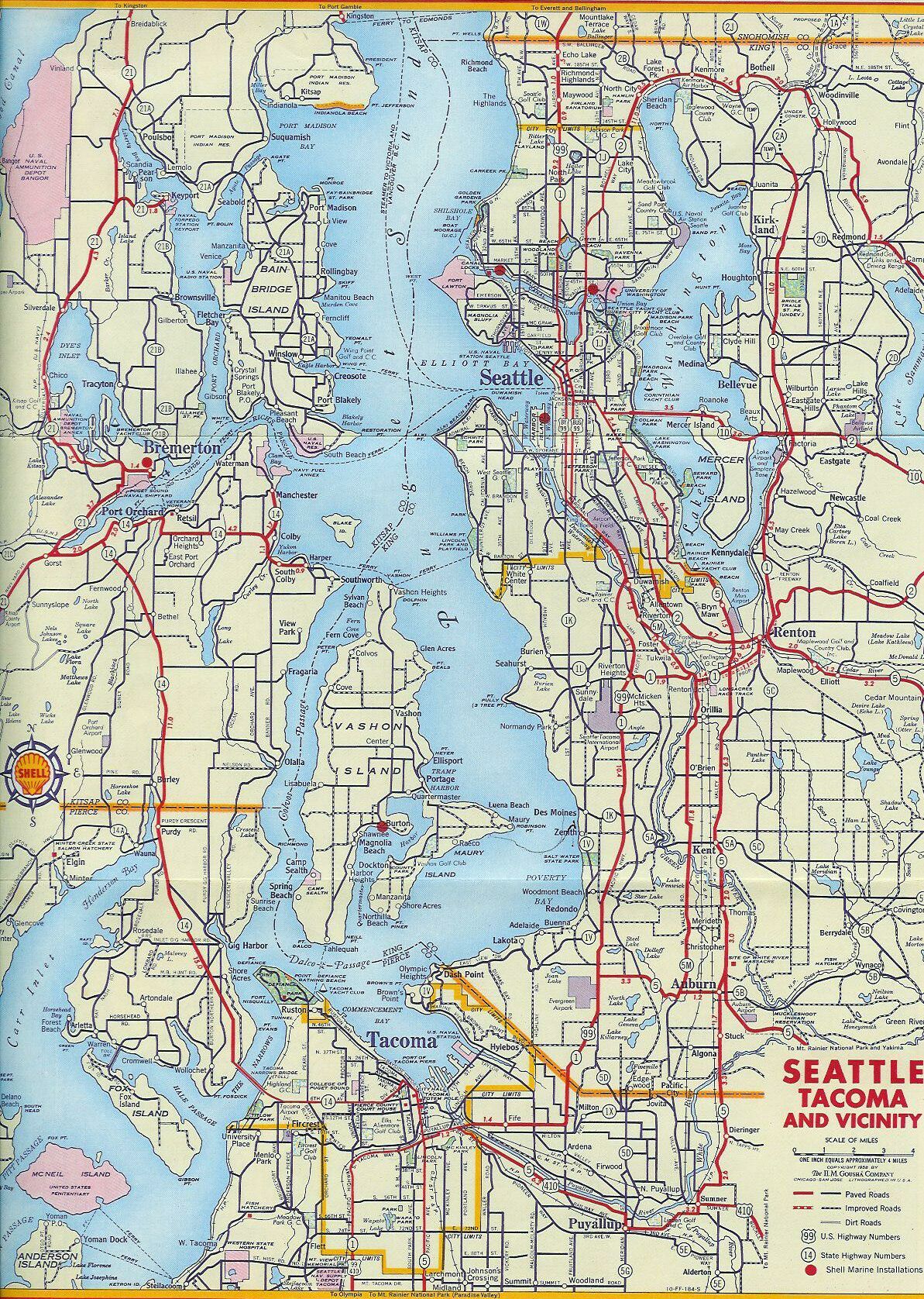1956 Map Of Seattle Tacoma Area